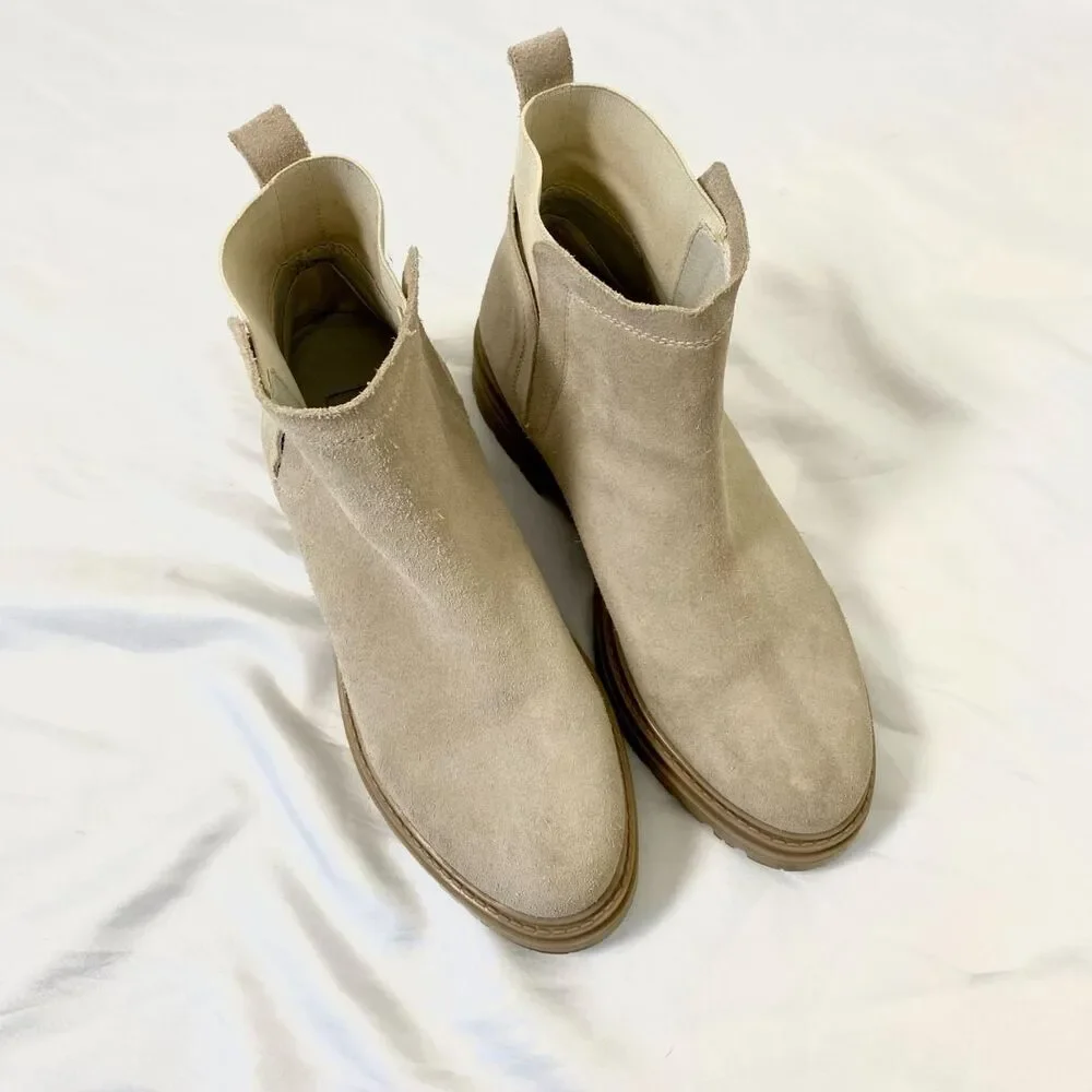 Steve Madden Moira Chunky Boho Suede Tan Cream Lug Sole Ankle Boots US 9 - Picture 4 of 8